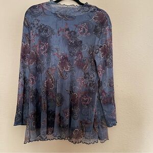 Vintage Double Layer Sheer Mesh Floral Paisley Blouse | size XL